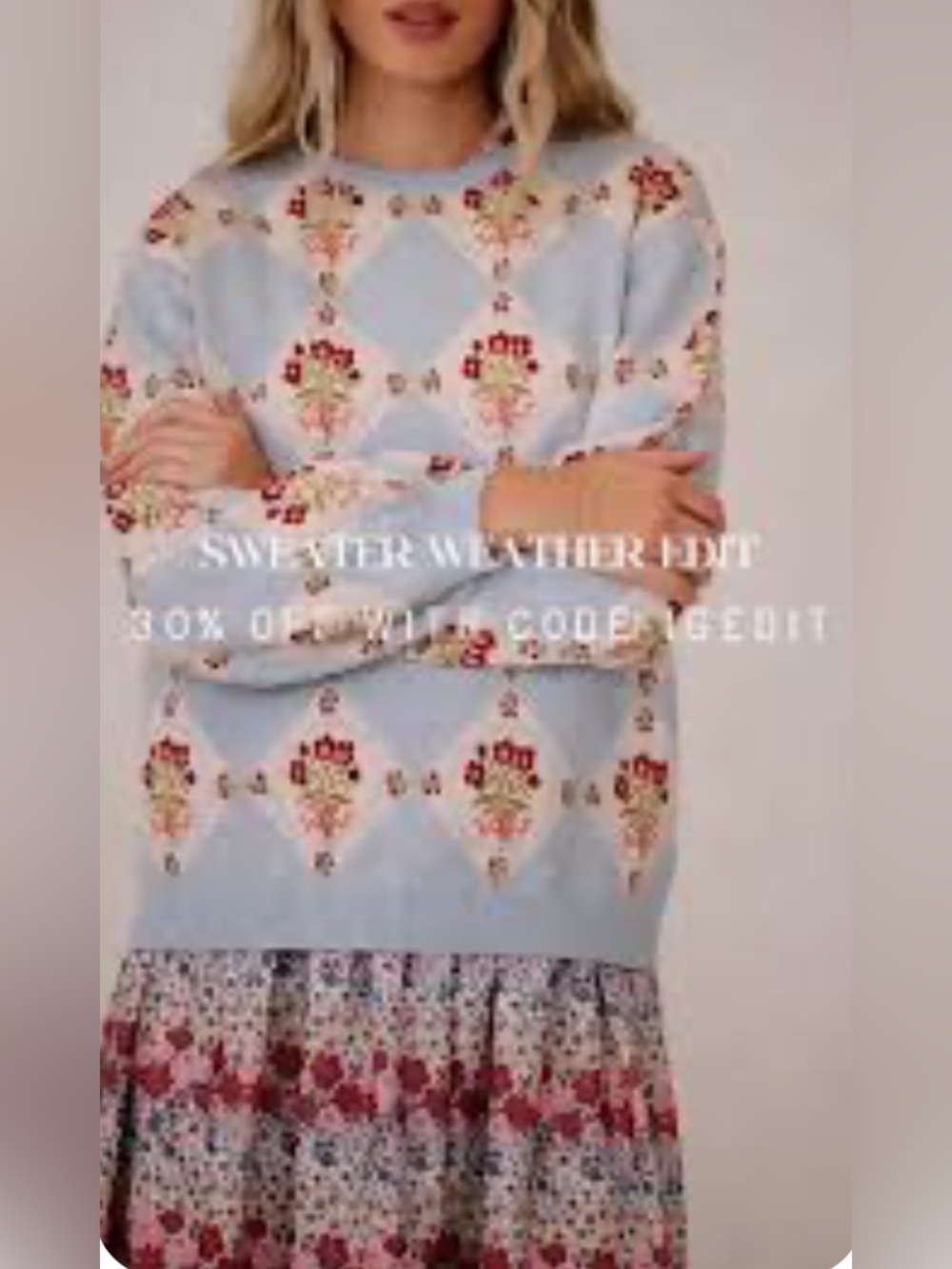 Ivy City Co. Floral Sweater Light Blue Knit Pullover